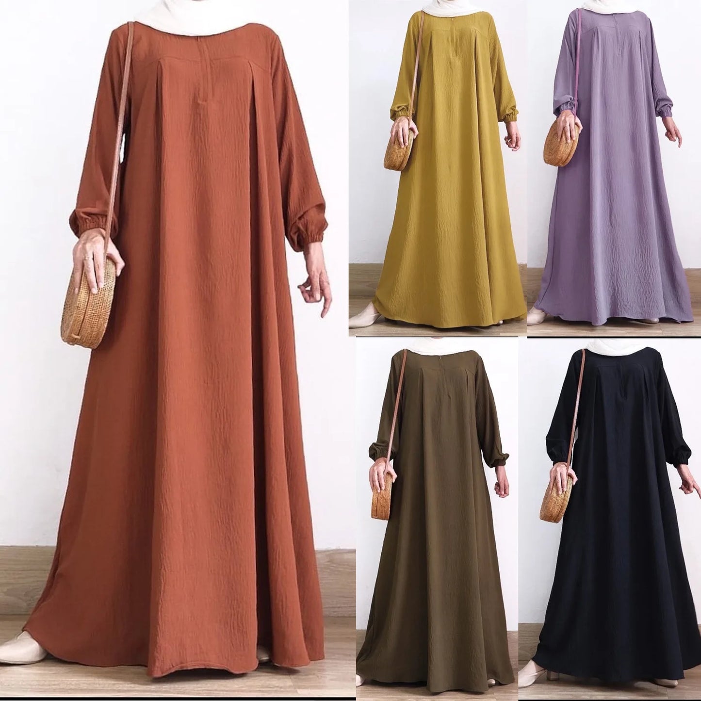 2026 Eid Muslim Dress Solid Color Abaya For Women Long Sleeve Zipper Islam Party Abayas Woman Dubai Kaftan Robe Elegant Vestidos