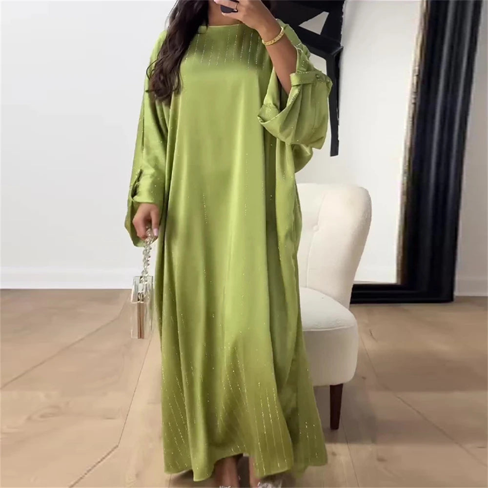 Ramadan Eid Satin Batwing Abaya Dubai Luxury Elegante Muslim Kaftan Dress Abayas For Women Kebaya Robe Femme Musulmane Vestidos