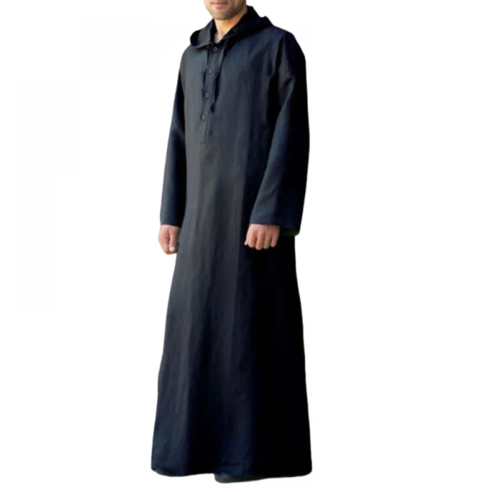 Muslim Fashion Men Clothes Solid Long Sleeve Hooded Robes Dubai Middle East Men Islamic Saudi Arabia Kaftan S-5XL