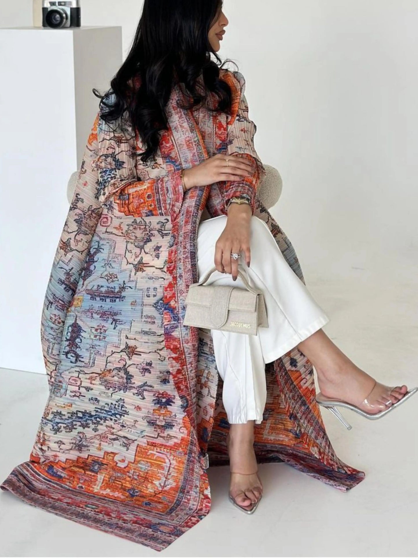 Women's Middle Eastern Muslim geometric print long robe, suitable for Ramadan, factory direct wholesale, long Muslim robe.