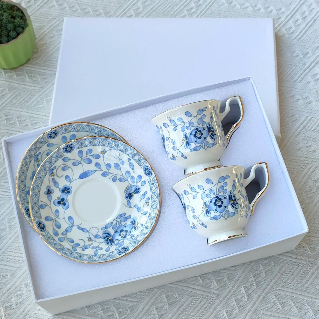 Milan Flower Ceramics Tableware Coffee Cup Plate Mug European Afternoon Tea Cup and Saucer Set Gift Box Customized Style