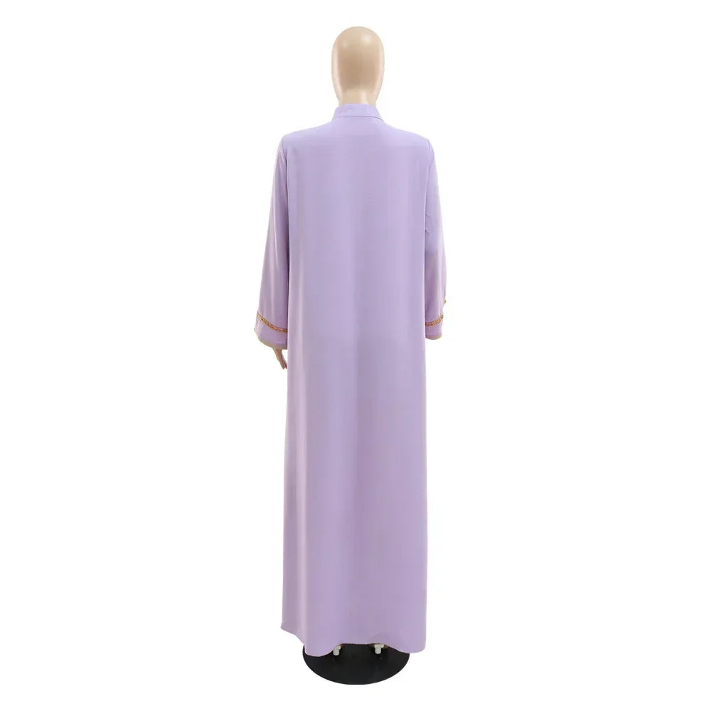 Ramadan Abaya Femme Musulmane Moroccan Kaftan for Woman Fashion Solid Diamonds Full Sleeve Loose Turkish Dubai Robe