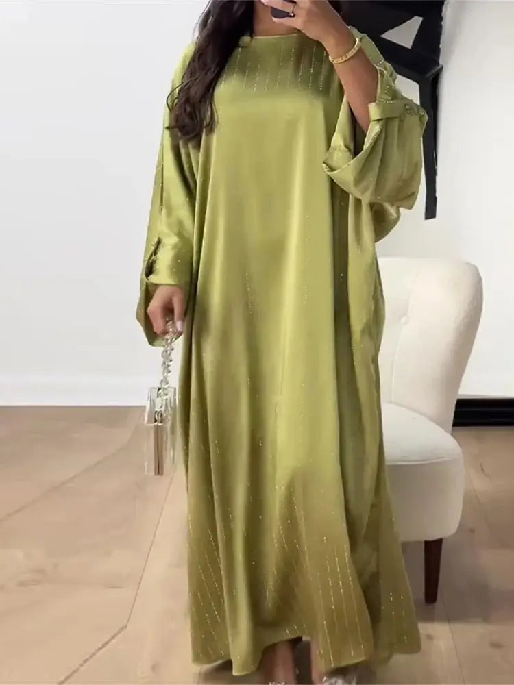 Ramadan Eid Satin Batwing Abaya Dubai Luxury Elegante Muslim Kaftan Dress Abayas For Women Kebaya Robe Femme Musulmane Vestidos