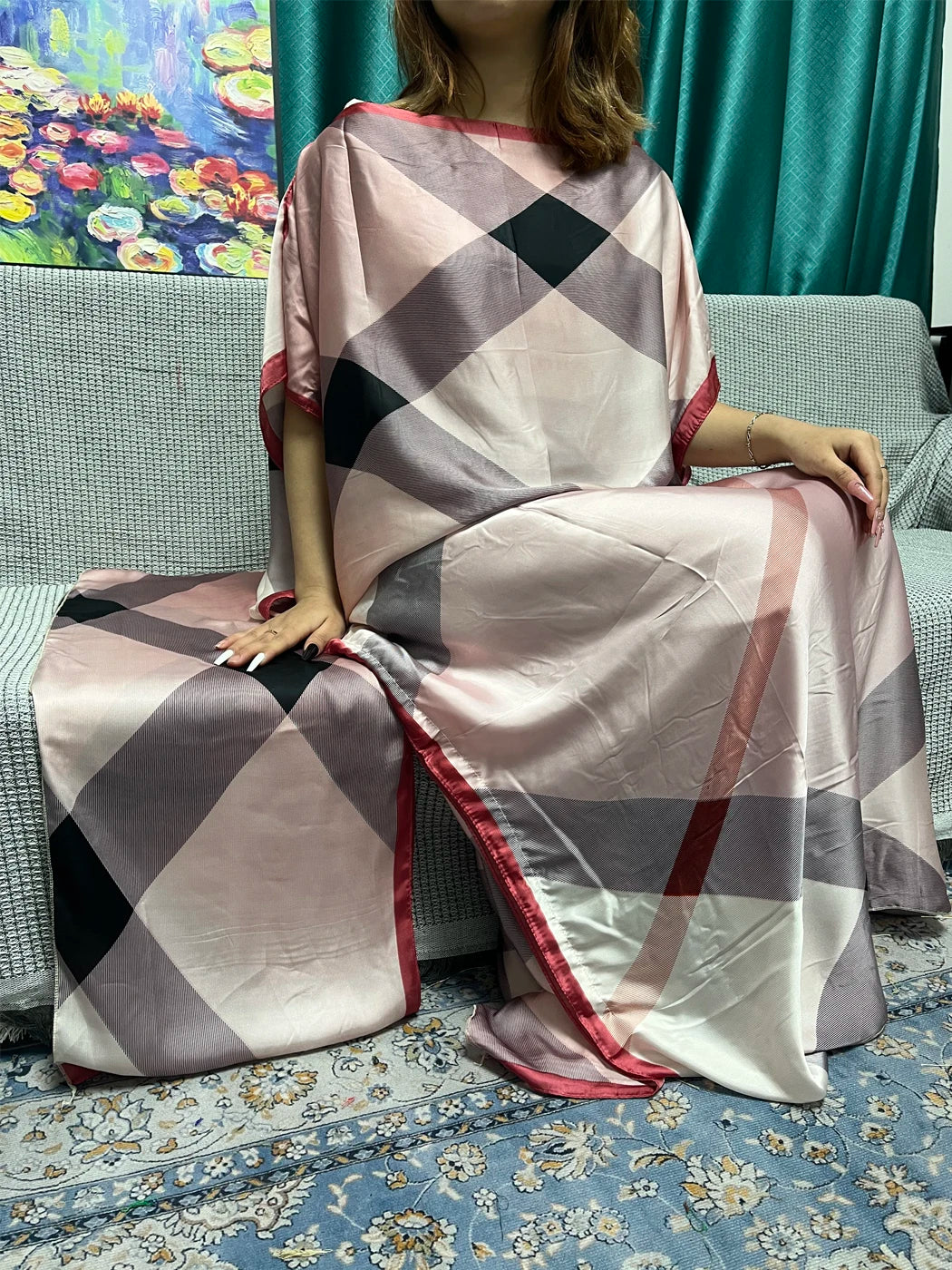 Abayas For Women 2023 Printed Silk Soft Loose Femme Robe Muslim Summer Fashion Clothing African Islam Woman Dresses With Turban