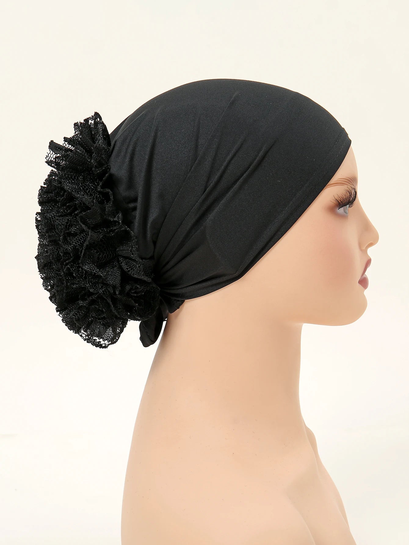 Muslim Hijabs for Women Thin Modal Bottom Hat Scarf  Solid Color Turban with Lace Panhua Islam Head Wrapping Tie Back Headband