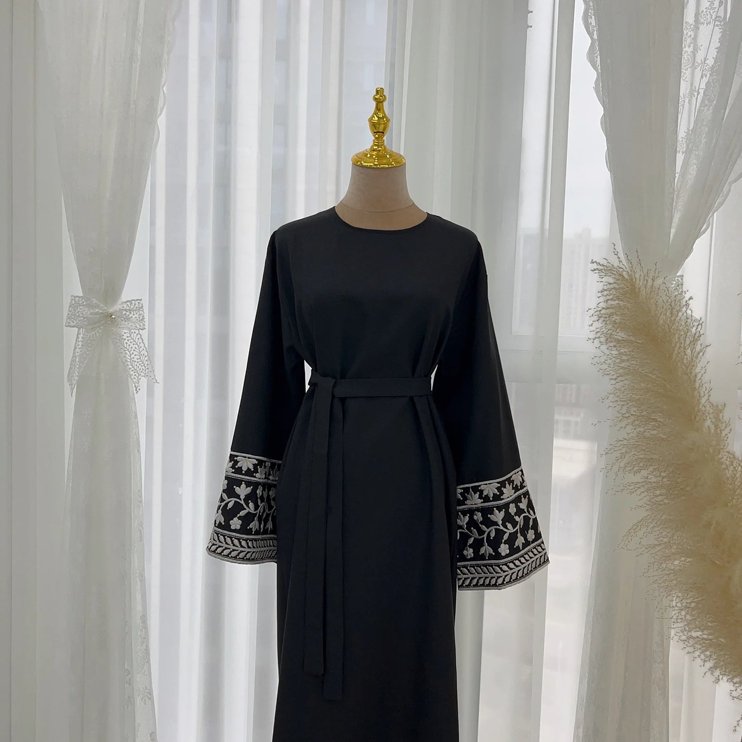 Abaya Simple Embroidery Outwear Eid Ramadan Dress Abayas Muslim Dresses Kaftan Dubai Women Prayer Robe Clothes Women With Belt
