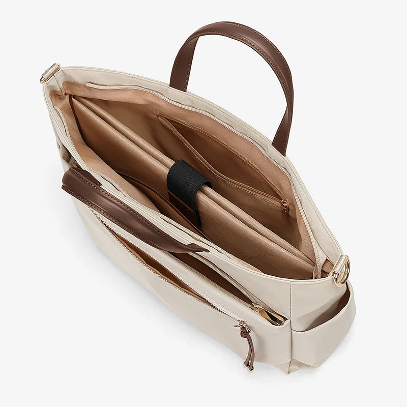 GOLF Women's Handbag Elegant Briefcase Tote Woman Business Leather Handle Nylon Lightweight 15 inch Shoulder Bag Multi Pockets