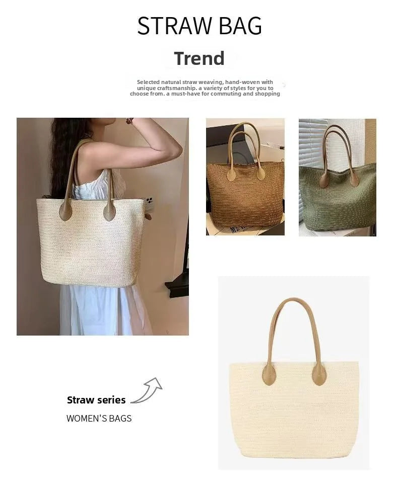 Handmade Straw Bag Summer Beach Travel For Women Ladies Wrapped Shoulder Top Handle Fashion Weaving Totes