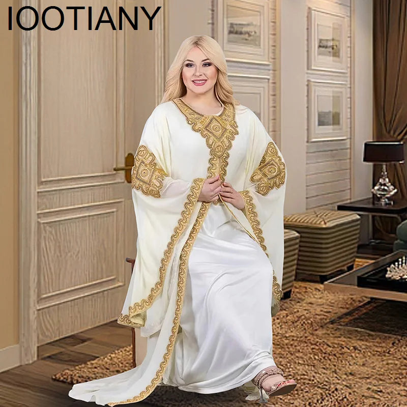 Iootiany Adult Women Muslim Clothing Elegant African Trumpet Sleeve Dress Robe Dubai Türkiye Middle East Chiffon Wedding Dress