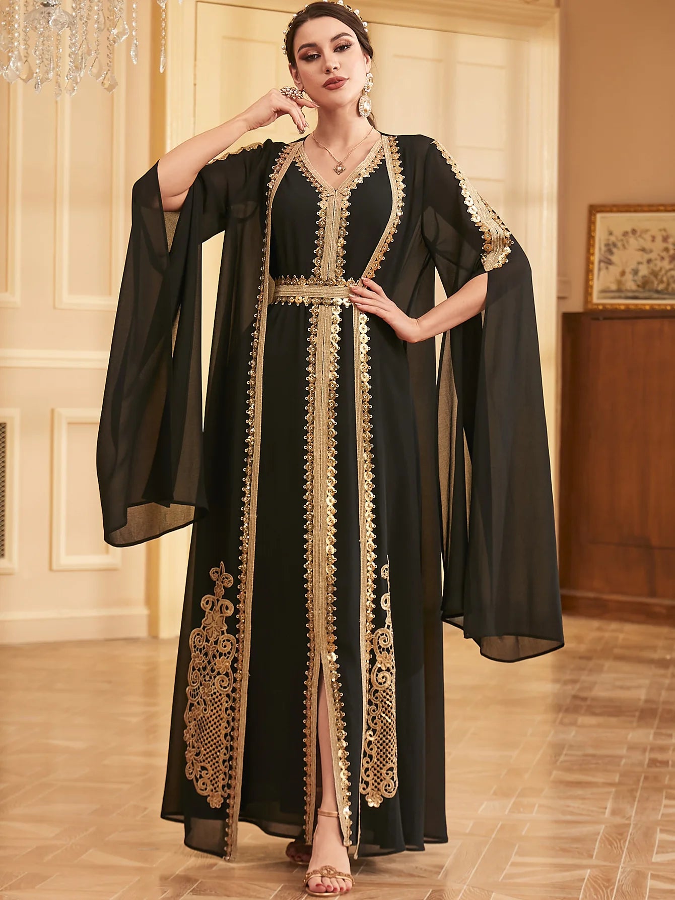 Middle East Arab Muslim New Fashion Women's Embroideried Casual Trendy Loose Elegant 2 Piece Sets Cardigan Coat Dresses Female