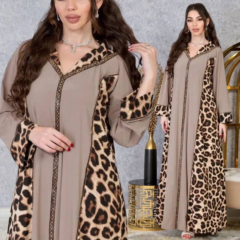 Muslim Abaya Dress Women Dubai Dresses Jalabiya Leopard Print Vestidos Modest Robe Morocco Arab Abayas Kaftan Islam Ramadan
