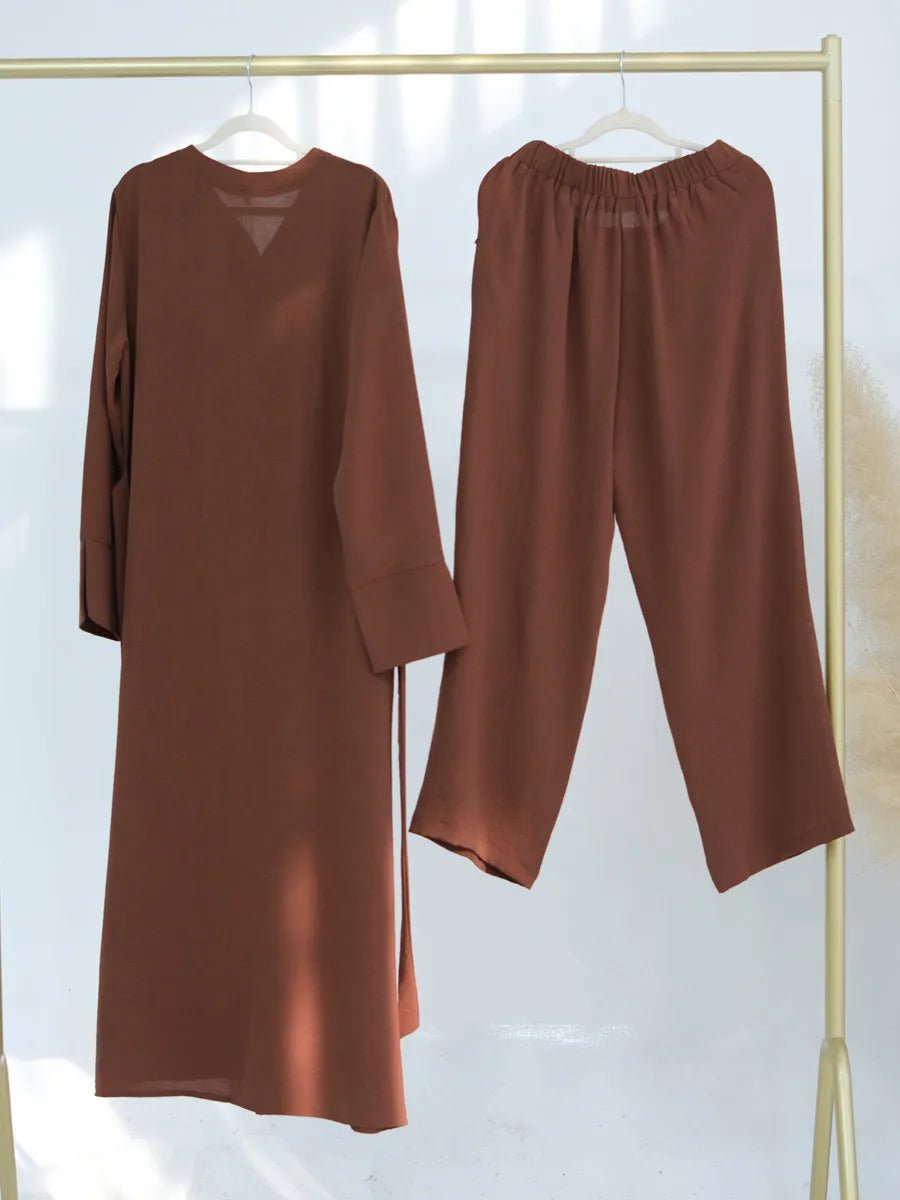 Muslim Dubai Türkiye Abayas For Women solid color Long Dresses buckle two-piece set Modest Ramadan Robe Femme Islam Clothing Set