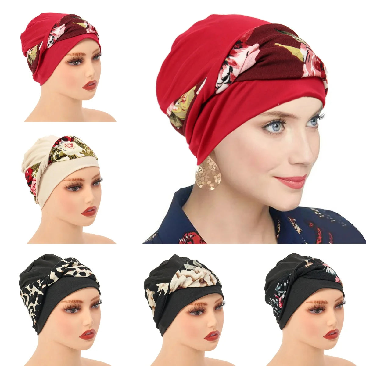2025 New Muslim Women Twist Braid Turban Hats Pre Tied Headscarf Print Flower Hijabs Bandana Chemo Beanies Caps Cover