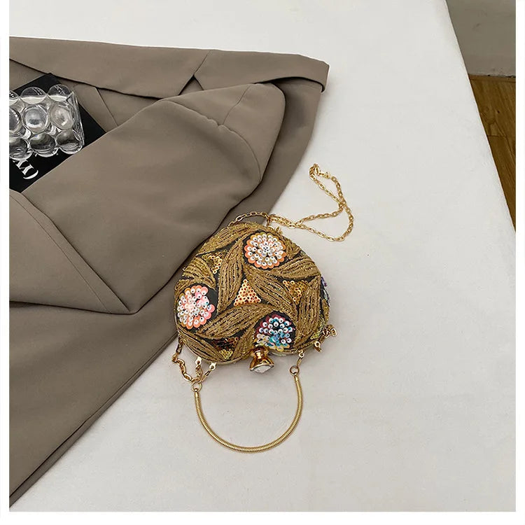Women's Handbag2025New European and American fashion sequin shoulder baginsInternet Celebrity Retro Handheld Evening Bag