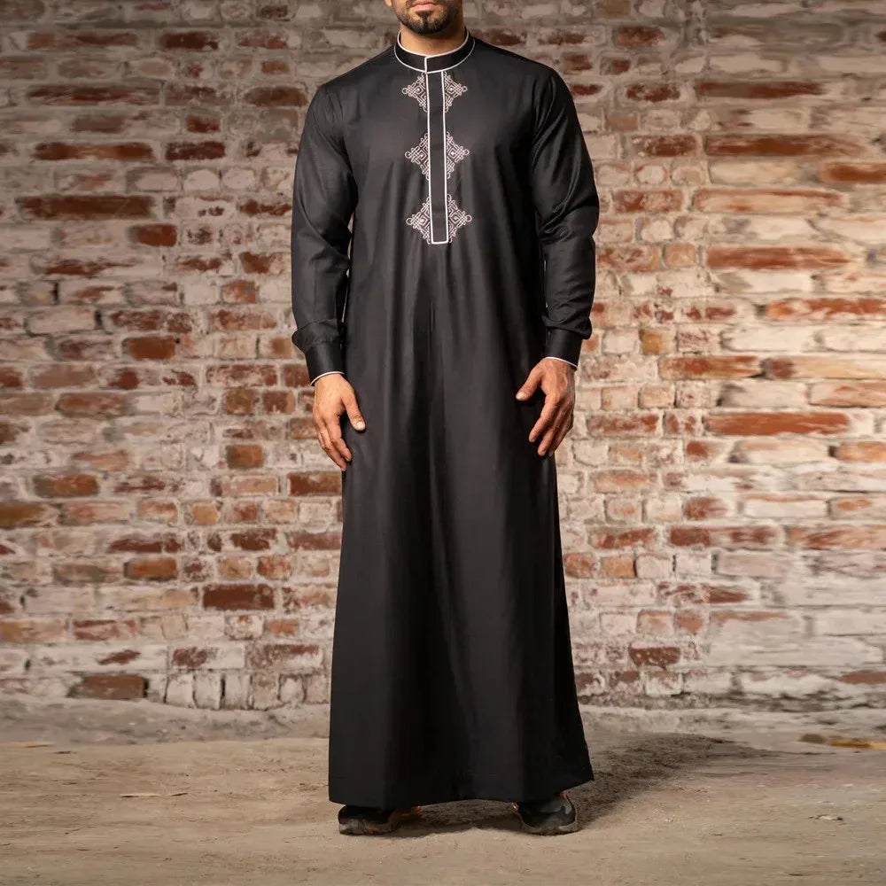 2025 Muslim Fashion Abayas for Men Solid Color Embroidery Long Robe Men Jubba Thobe Saudi Arab Musulman Shirts Islamic Clothing