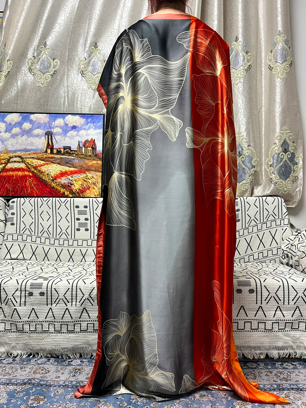 Abayas For Women 2023 Printed Silk Soft Loose Femme Robe Muslim Summer Fashion Clothing African Islam Woman Dresses With Turban