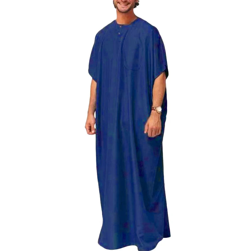 Men's Short Sleeve Muslim Kaftan Robes Leisure Loose Muslim Clothing Summer Islamic Arabic Clothes Kaftan Middle East Countries