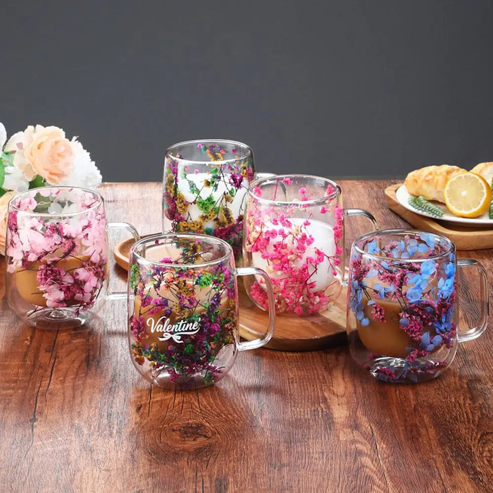 Double Walled Glass Mugs Double Wall Dried Flower Cup For Coffee Heat Resistant Dried Flower Double Wall Glass Mug For Cold