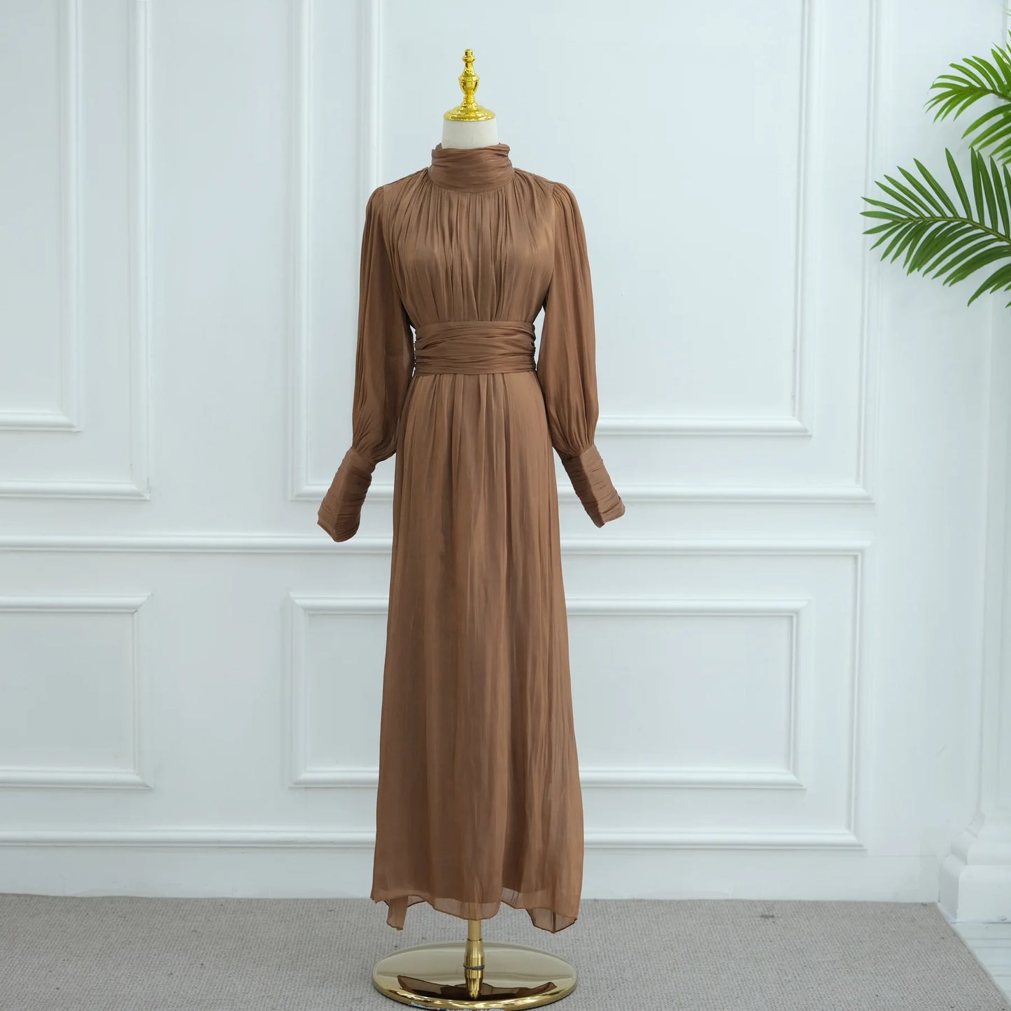 Eid Abaya Modest Muslim Dresses for Women Cuff Sleeves Wrinkle Evening Party Maxi Dress Jalabiya Islamic Clothing Kaftan Robe