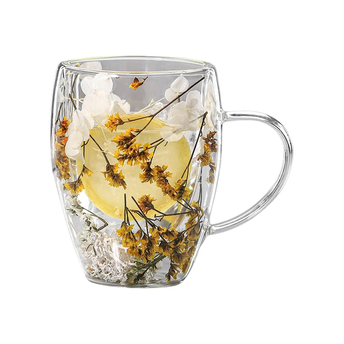 350ml Creative Double Wall Coffee Mug Dried Flower Filler Glass Cup  High Borosilicate Glass Cup Heat Resistant Tea Coffee Mug