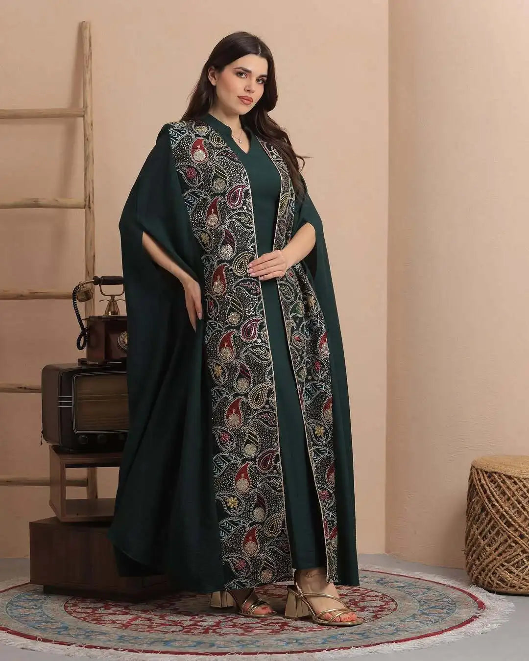 Muslim Two-piece Set Fashion Patchwork Sequin Jacket Dubai Elegant Style Dress Abaya Abaya Ramadan Dubai Luxury Islam Elegant