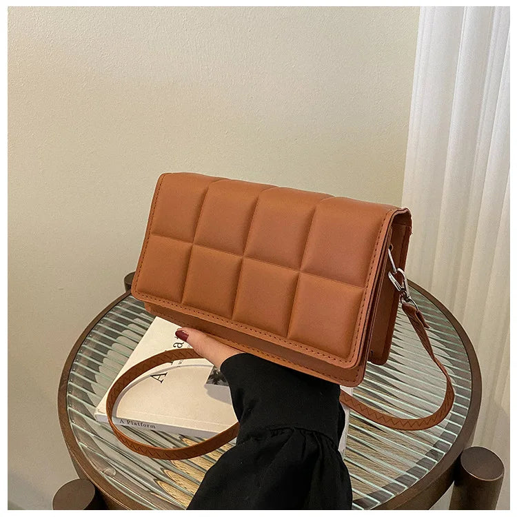 Trendy Classic Solid-Colour Minimalist Fashion Handbag Popular New Style Compact Square Bag PU Handheld Crossbody Shoulder Bag