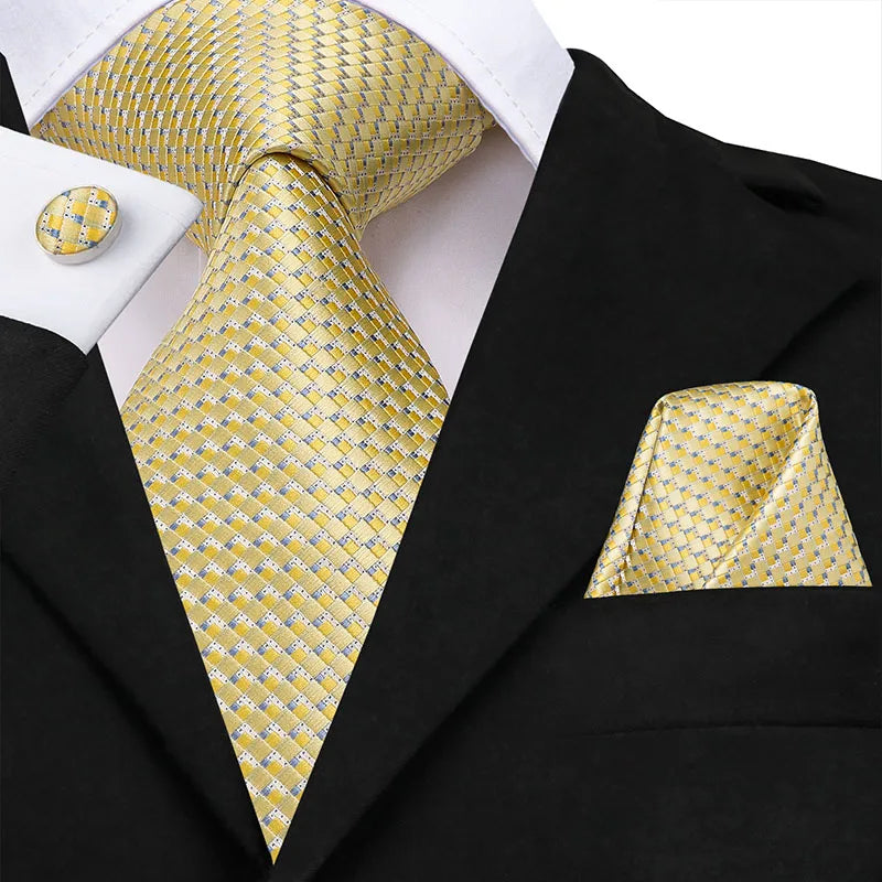Hi-Tie New Clasic Grey Tie for Men Silk Fabric Jacquard Woven Tie Hanky Cufflinks Set for Men Designer Fashion Silk Ties SN-1466
