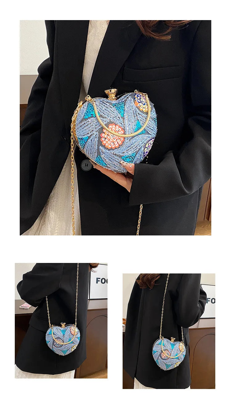 Women's Handbag2025New European and American fashion sequin shoulder baginsInternet Celebrity Retro Handheld Evening Bag