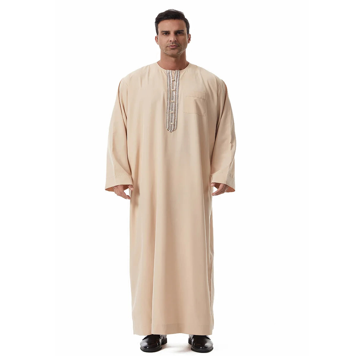 Thobes for Man Muslim Dress Islam Clothing Saudi Arabic Robe Jubba Thobe Eid Djellaba Long Sleeve Embroidery Daffah Dishdasha