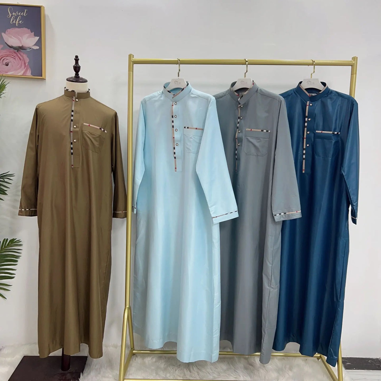 Eid Ramadan Jubba Thobe Muslim Dress for Men Long Robe Dubai Abaya Turkey Kaftan Islam Clothing Daffah Dishdasha Djellaba Prayer