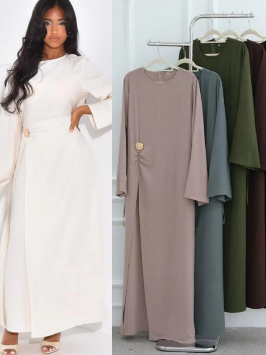 Muslim Women Arabic Dubai Abaya Solid Drawstring Long Dress Modest Ramadan Kaftan Robe Femme musulmane Islam Clothing Kebaya