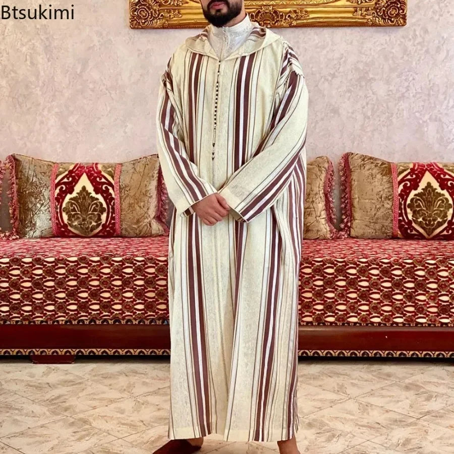 New 2026 Muslim Men Abaya Arabic Islamic Clothing Loose Shirt Robe Jubba Thobe Ethnic Print Saudi Arab Middle East Male Vestidos