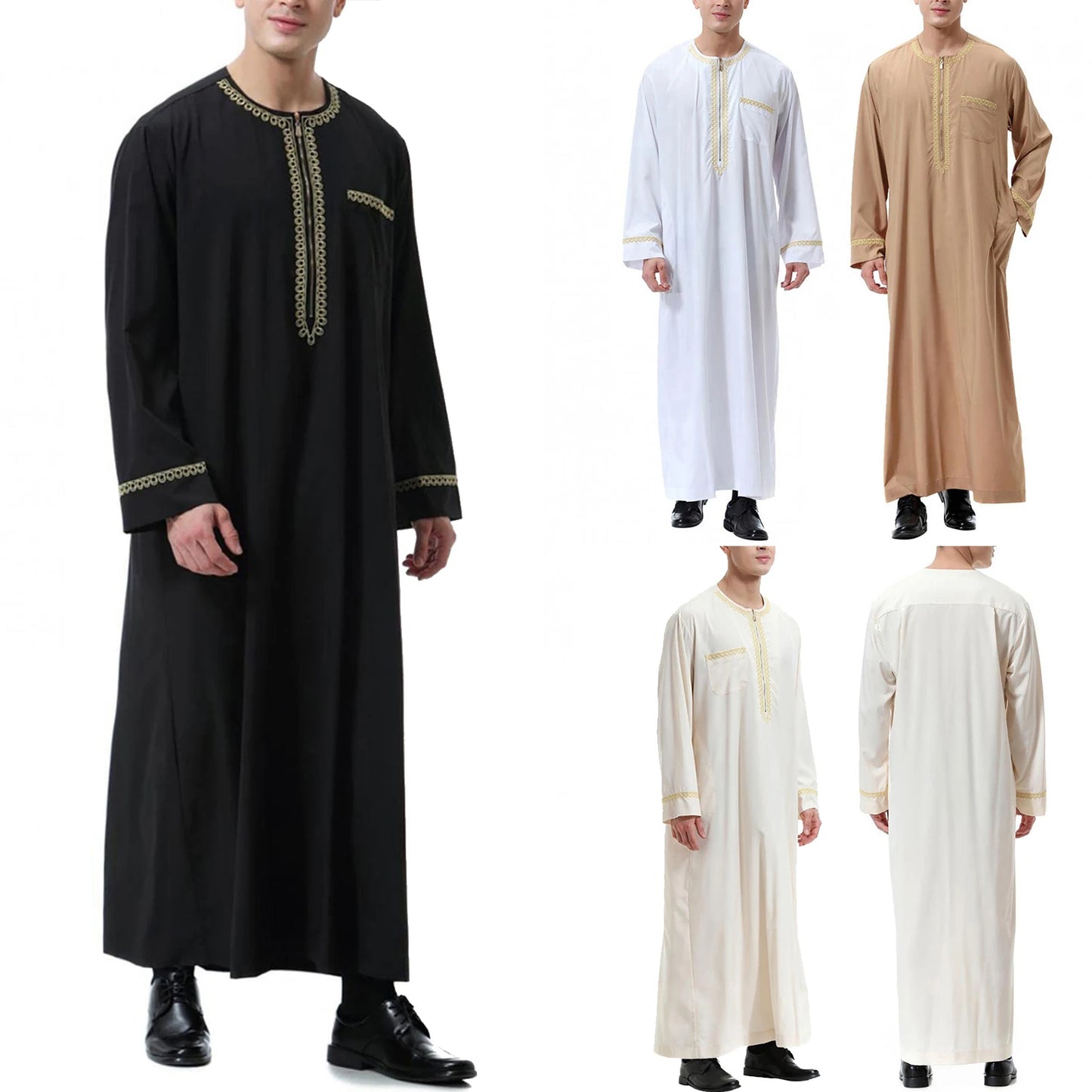 Muslim Men Jubba Thobe Print Zipper Kimono Long Robe Saudi Islamic Musulman Wear Clothing Abaya Caftan Islam Dubai Arab Dress