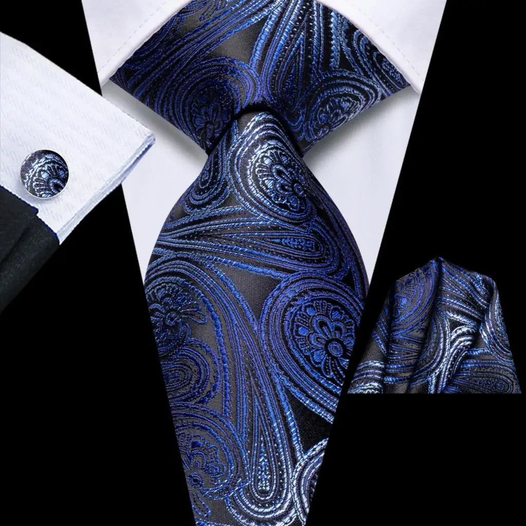 Hi-Tie Teal Green Floral Mens Fashion Necktie Handkerchief Cufflinks for Tuxedo Accessory Classic Silk Luxury Tie for Man Gift