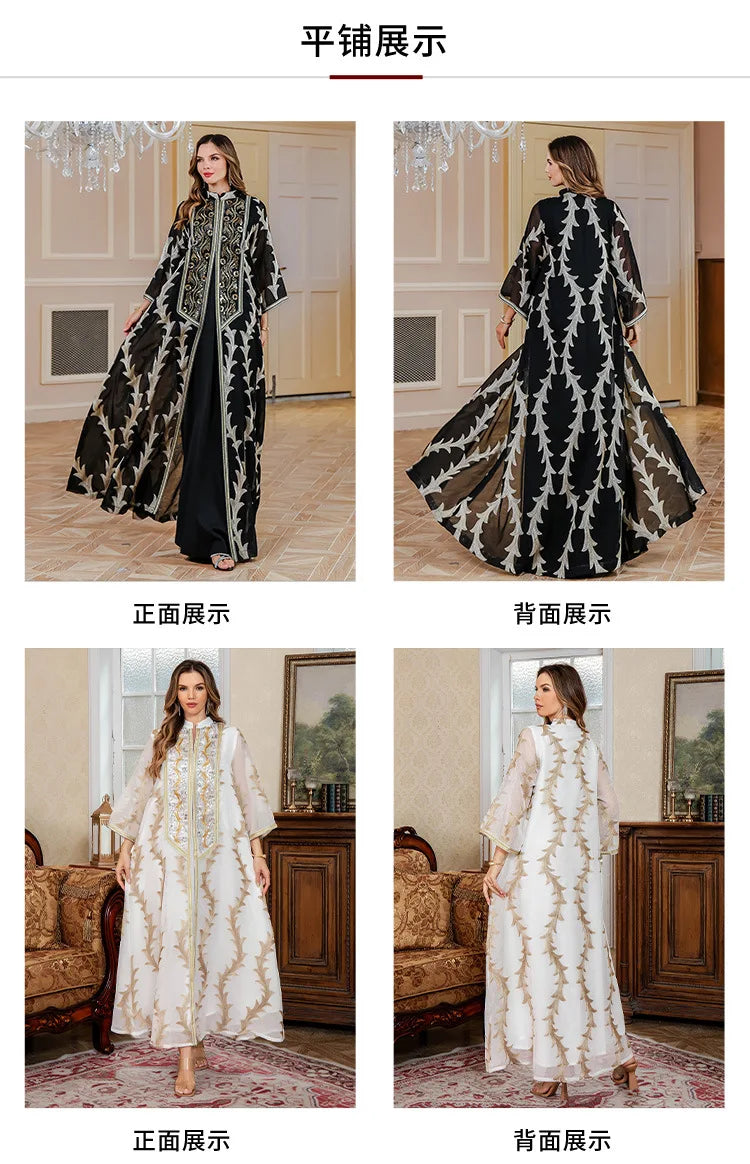 Women Party Dress Abaya Dubai Eid Muslim Mesh Embroidery Jalabiya Ramadan Dresses Morocco Kaftan Vestidos Largos Arab Long Robe