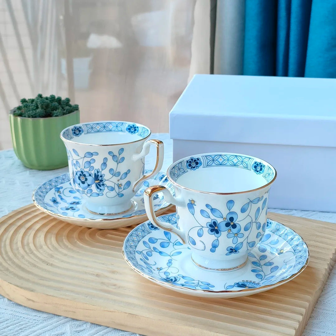 Milan Flower Ceramics Tableware Coffee Cup Plate Mug European Afternoon Tea Cup and Saucer Set Gift Box Customized Style