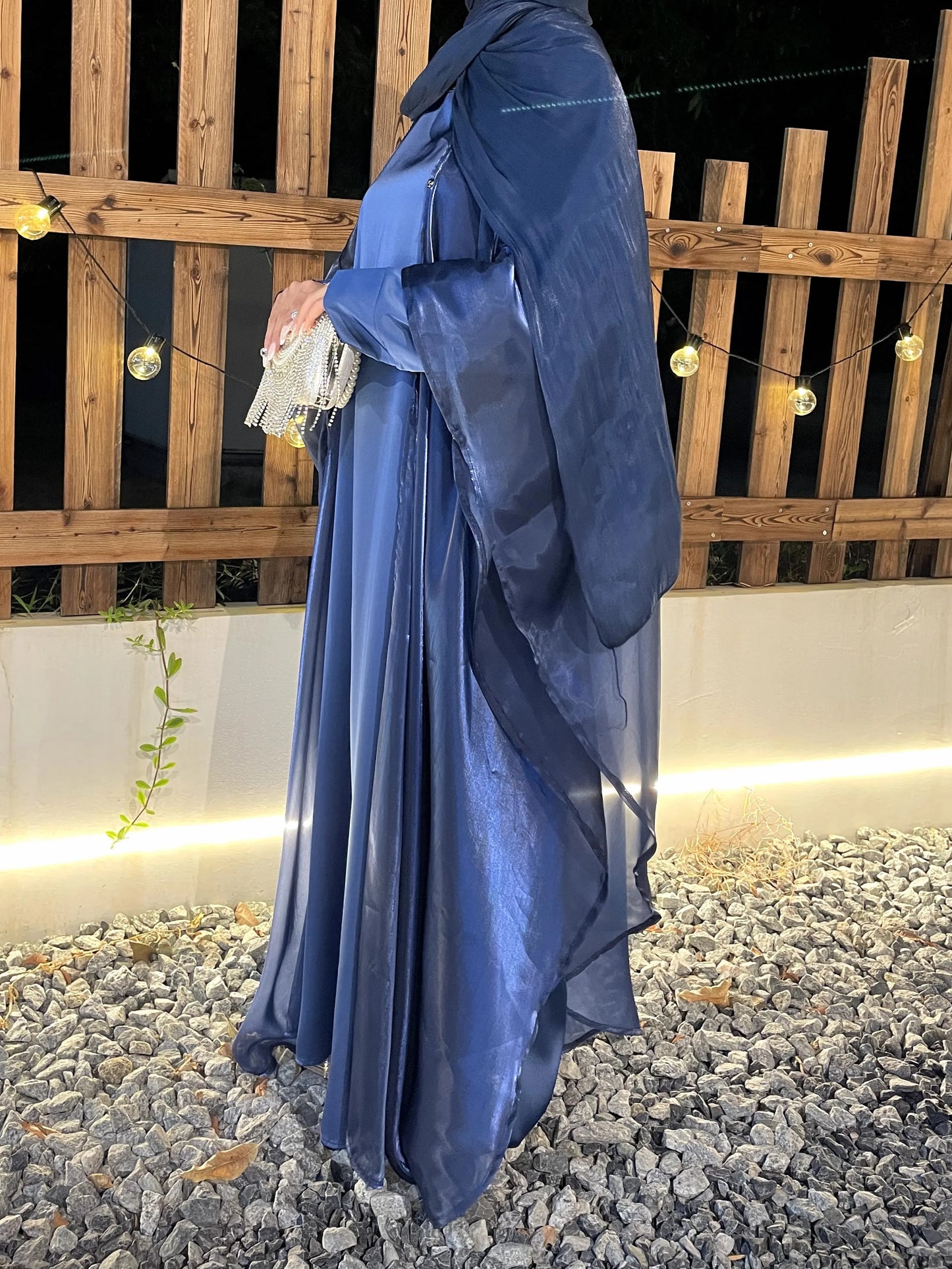 Cross-border foreign trade women's Muslim clothing Abaya solid color organza suit simple shawl outer skirt suit