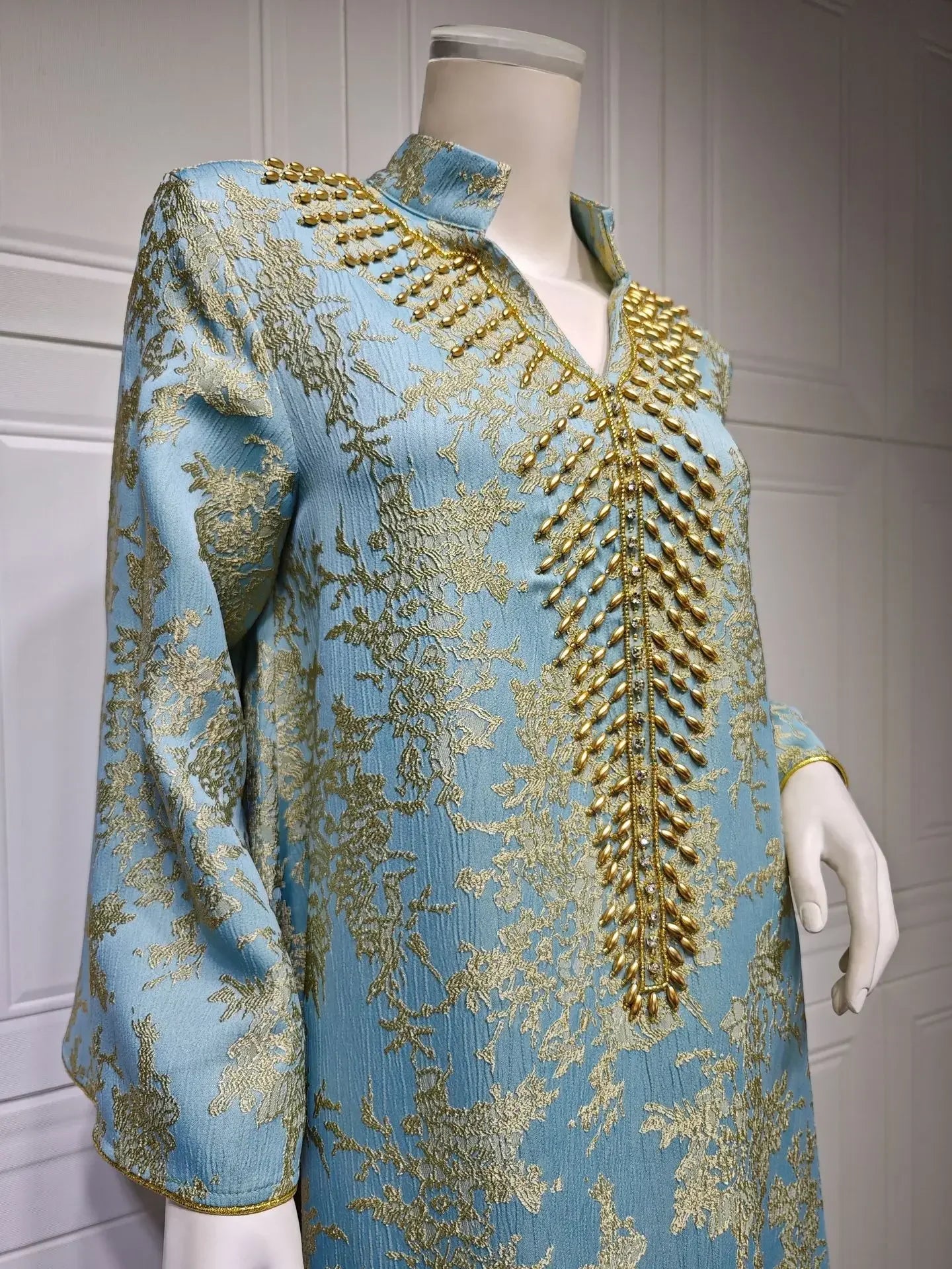 Eid Muslim Dress for Women Abaya Beading Stand Collar Jalabiya Morocco Party Dresses Abayas Kaftan Abaya Vestidos Arab Long Robe