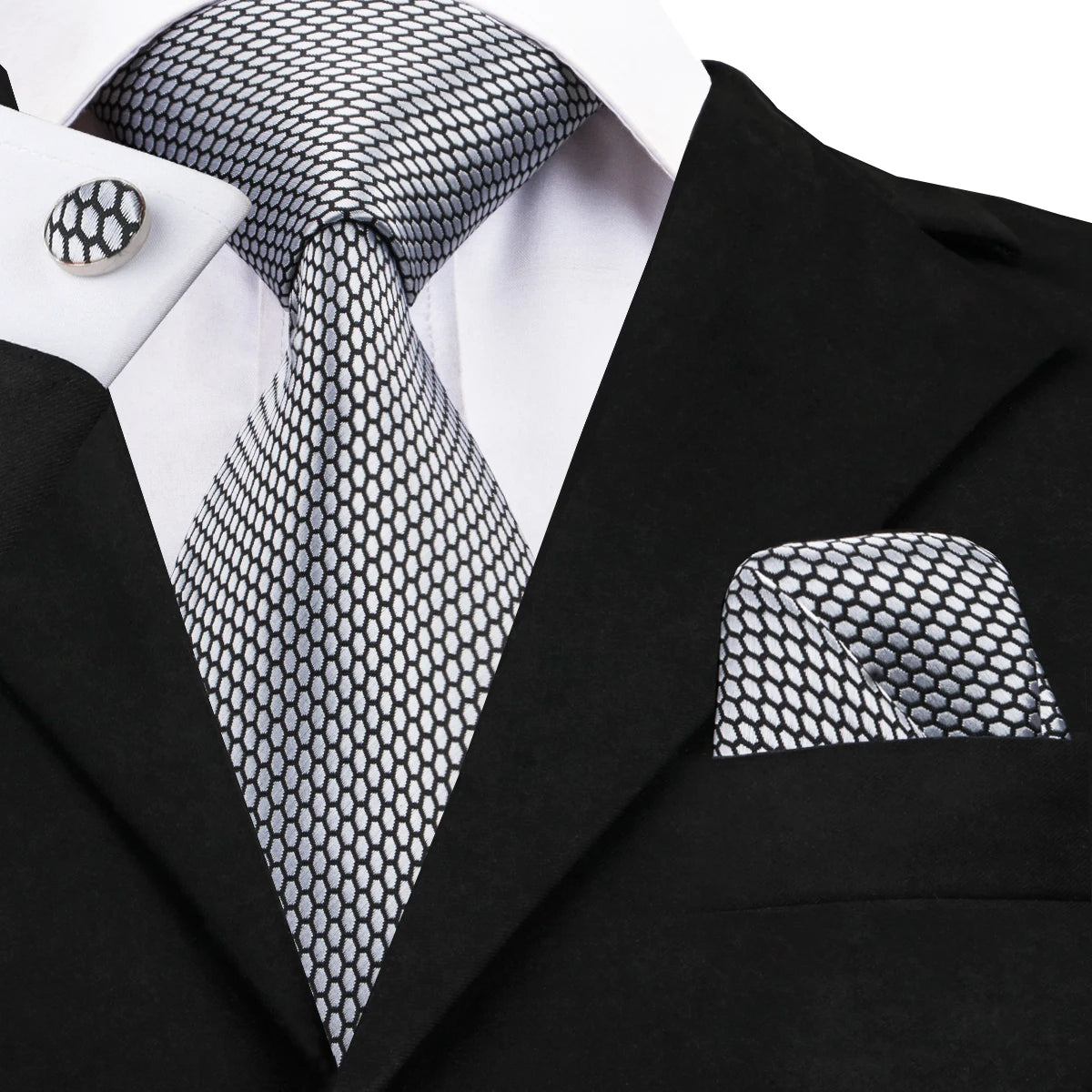 Hi-Tie New Clasic Grey Tie for Men Silk Fabric Jacquard Woven Tie Hanky Cufflinks Set for Men Designer Fashion Silk Ties SN-1466