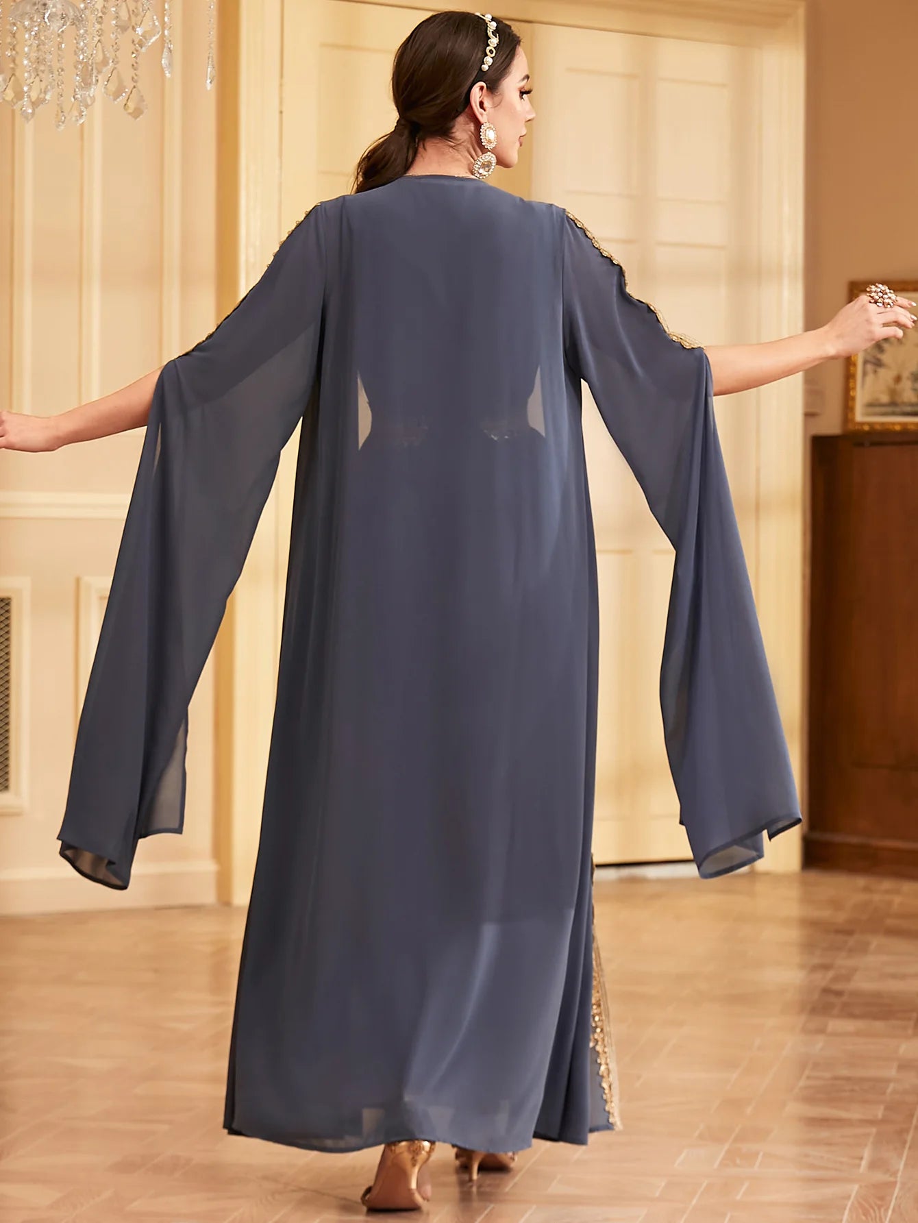 Middle East Arab Muslim New Fashion Women's Embroideried Casual Trendy Loose Elegant 2 Piece Sets Cardigan Coat Dresses Female