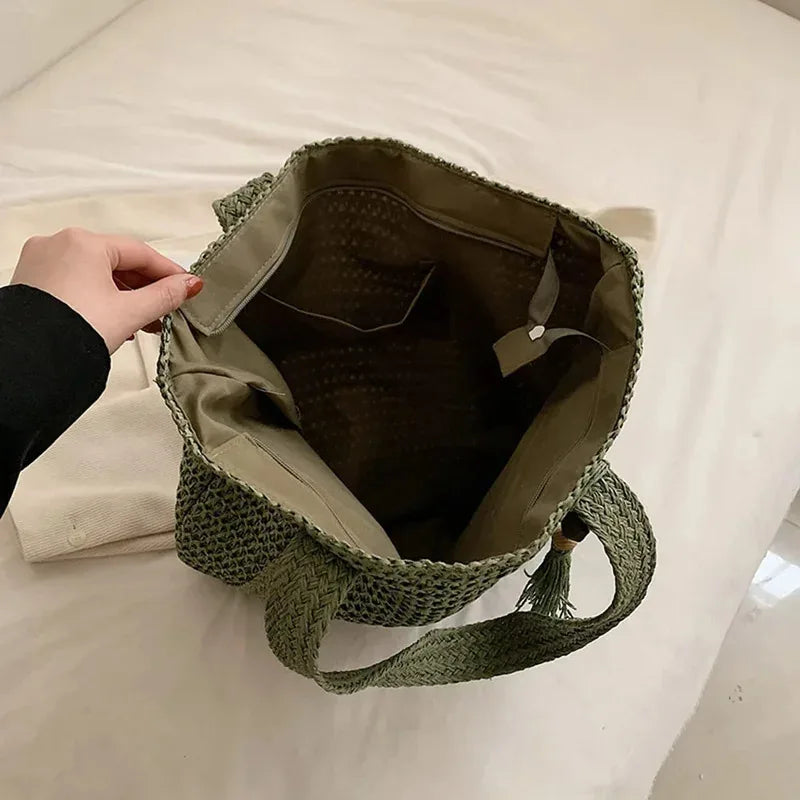 Straw Bag for Women Handmade Woven Shoulder Bag Large Capacity Tote Bags with Pendant Armpit Bag Top-handle Handbag Purse