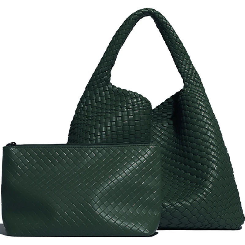 Woven Tote Bag for Women Large Woven Handbag Soft Leather Shoulder Bag Work Shopper Summer Beach Travel Tote Bag with Purse