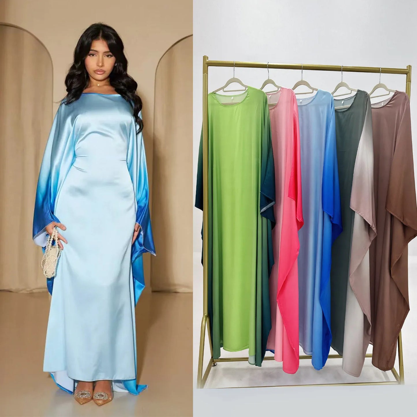 Eid Muslim Party Dress for Women Ramadan Bat Sleeve Abaya Long Dress Morocco Kaftan Vestidos Largos Dubai Robe Jalabiya 2024