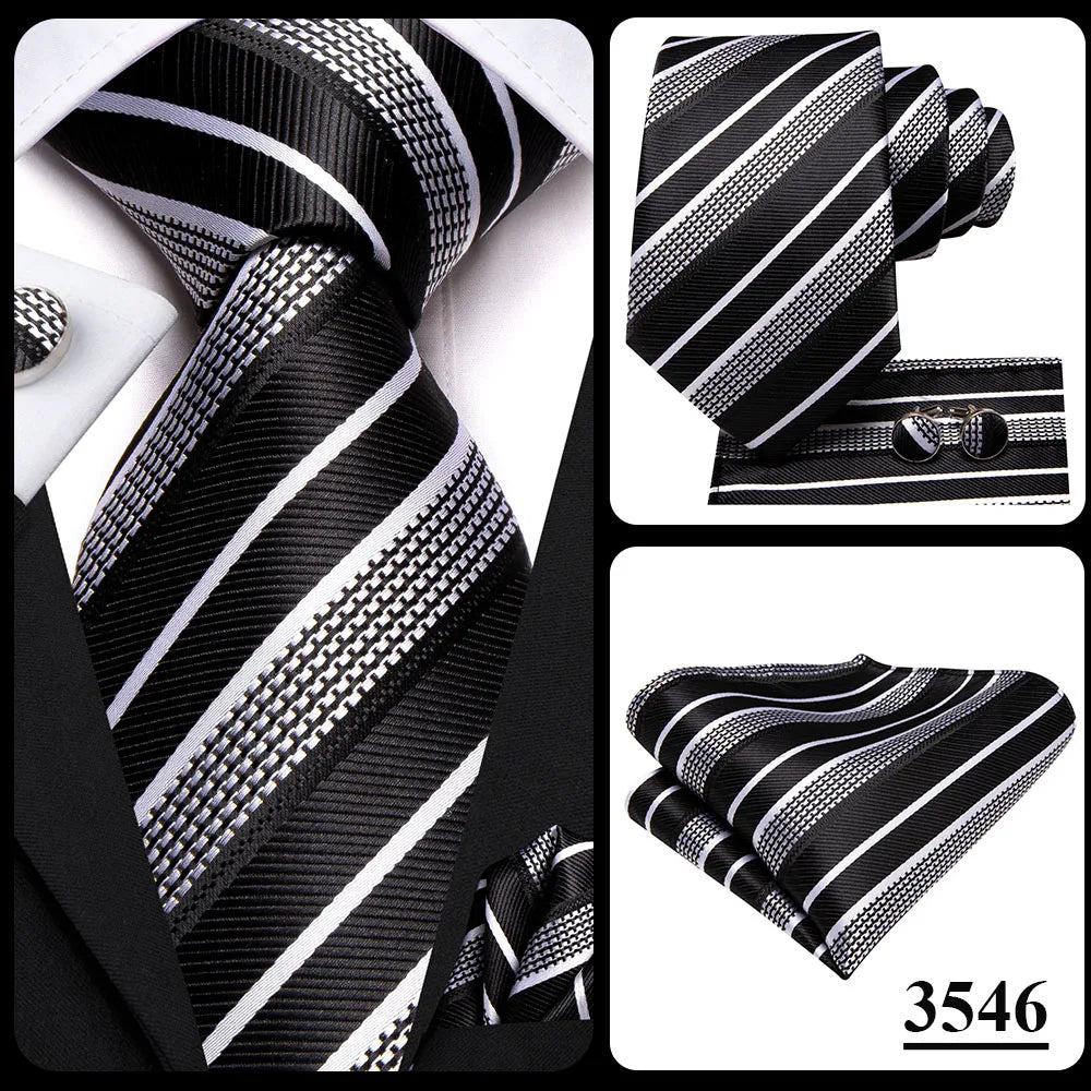 Hi-Tie Designer Black Blue Paisley 63inch Silk Men Tie 160cm Extra Long Ties for Men Woven Classic Men Necktie Pocket Square Set