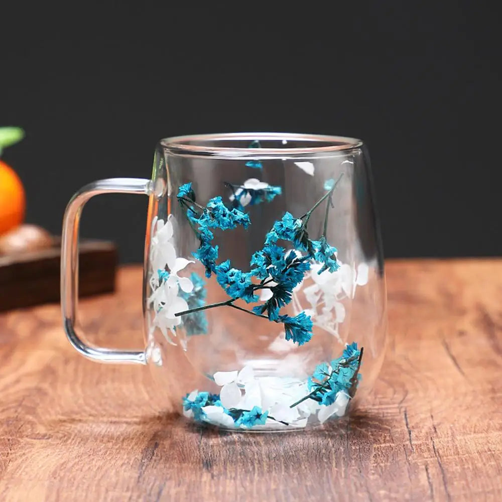 Coffee Mug Double Wall Dried Flower Cup for Coffee Glass Beverage Glasses Tea Mug for Tea Cappuccino Cold Drink flower glass