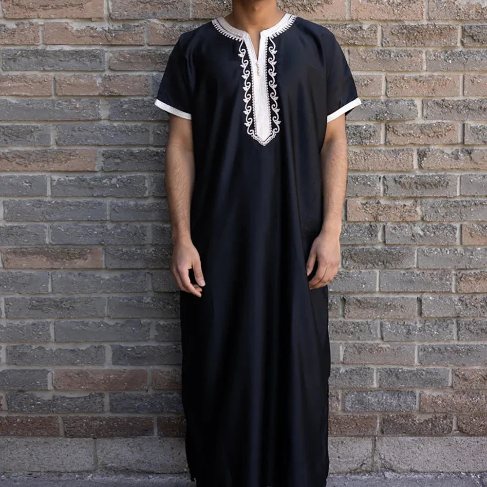 Men's Long Embroidered Casual Islamic Shirt Loose Muslim Prayer Suit Suitable for Young People's Daily Cultural Clothing Robe