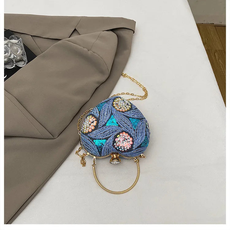 Women's Handbag2025New European and American fashion sequin shoulder baginsInternet Celebrity Retro Handheld Evening Bag