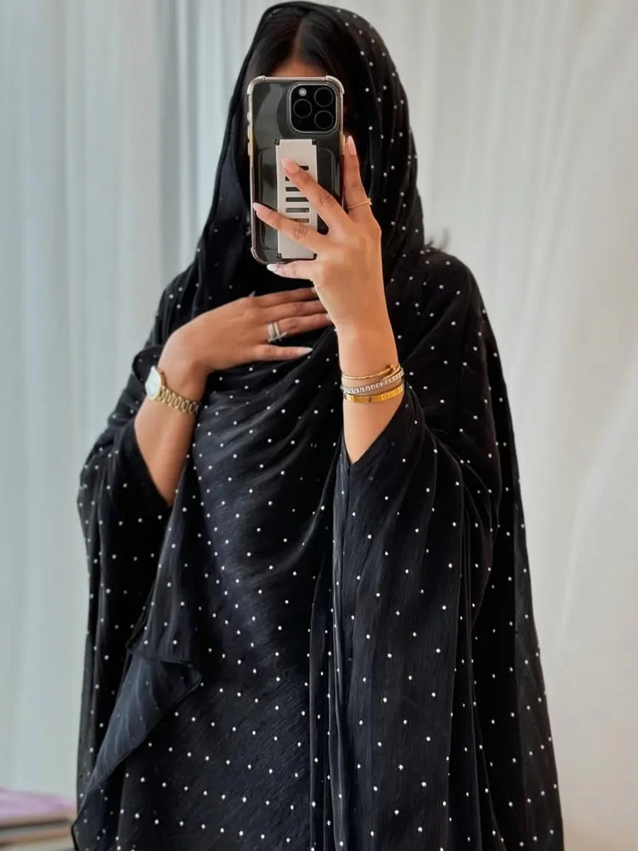 Muslim Women Kaftan Arabic Dubai Hot rhinestone Abaya Modest Ramadan Robe Femme Kimono Cardigan Long Hijab Dress Islam Clothing