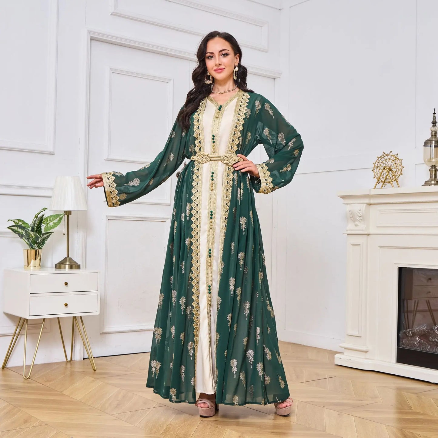 2026 New Women's Cardigan Vest Two-Piece Dress Middle Eastern Arabic Robe