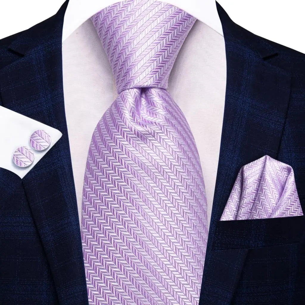 Hi-Tie Men Fashion Striped Navy Blue Necktie Handkerchief Cufflinks for Tuxedo Accessory Classic Silk Luxury Tie for Man Gift